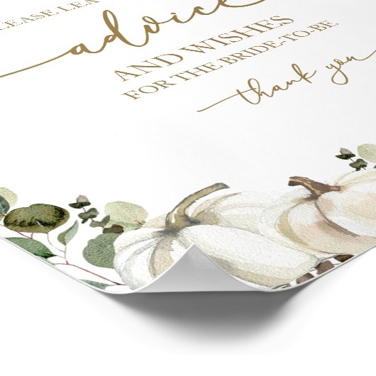 Greenery Pumpkin Brautparty Advice Card-Zeichen Poster (Ecke)