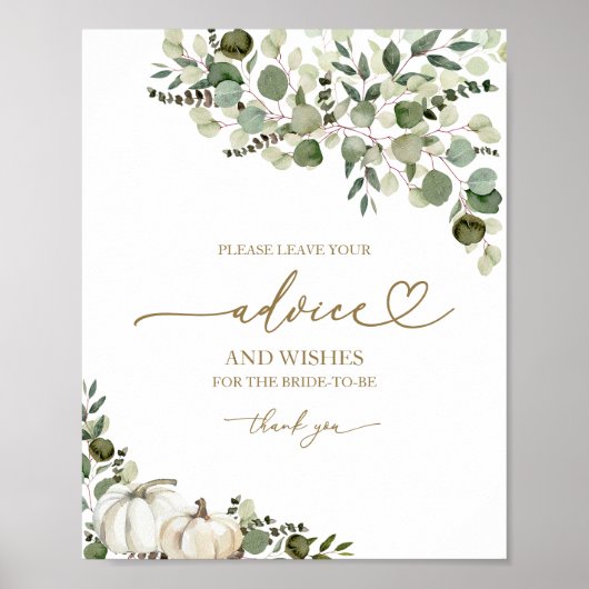 Greenery Pumpkin Brautparty Advice Card-Zeichen Poster (Vorne)