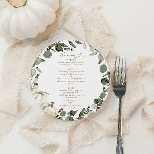 Greenery Pumpkin Circle Wedding Menu Card Einladung