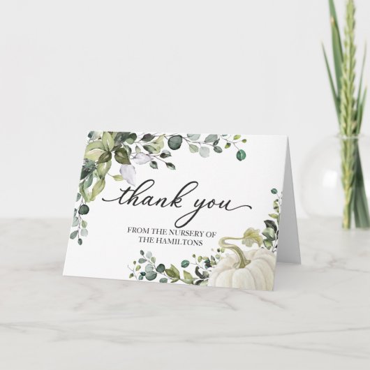 Greenery Pumpkin Fall Baby Dusche Vielen Dank Karte (Vorderseite)