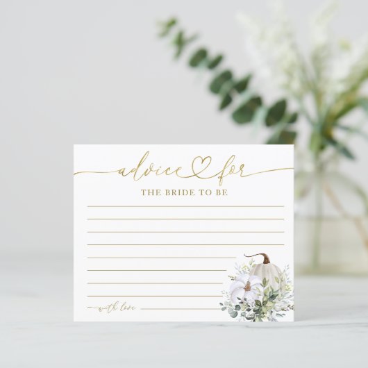 Greenery Pumpkin Fall Brautparty Advice Cards (Stehend Vorderseite)
