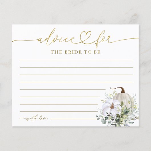 Greenery Pumpkin Fall Brautparty Advice Cards (Vorderseite)