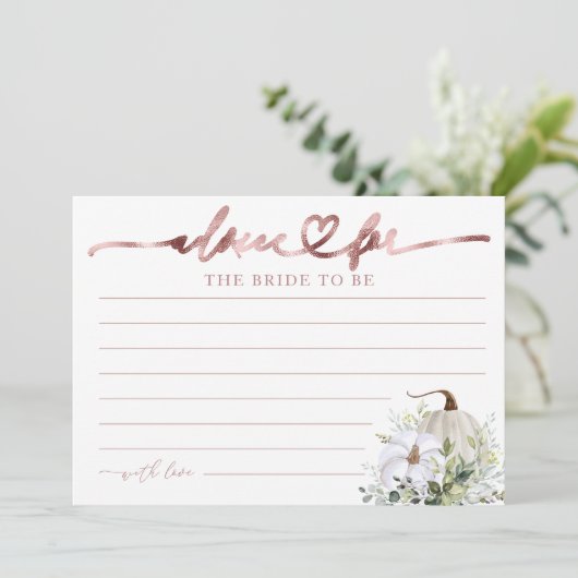 Greenery Pumpkin Fall Brautparty Advice Cards (Stehend Vorderseite)