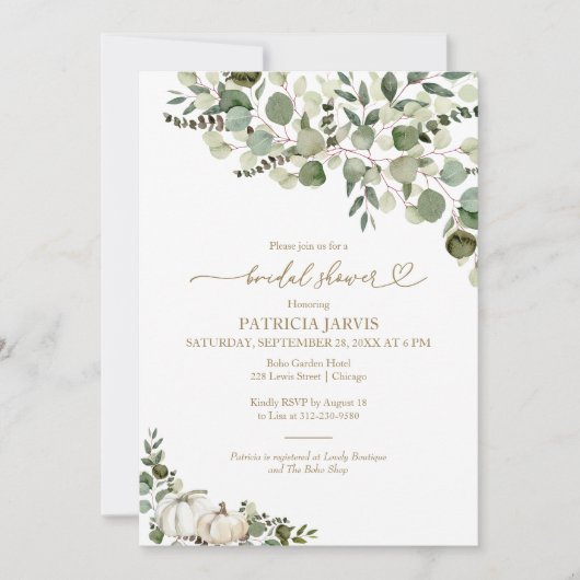 Greenery Pumpkin Fall Brautparty Einladung (Vorderseite)