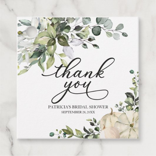 Greenery Pumpkin Fall Brautparty Geschenkanhänger (Vorderseite)