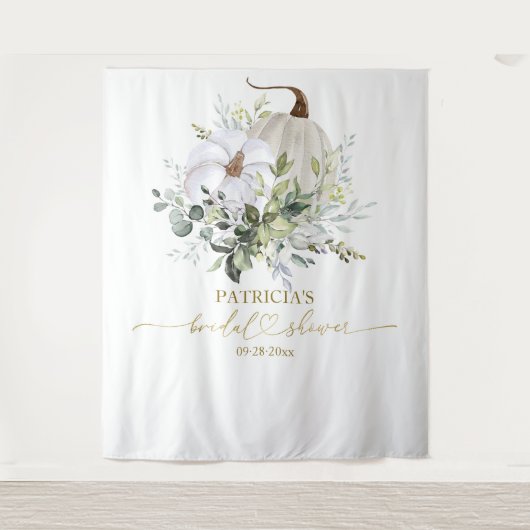 Greenery Pumpkin Fall Brautparty Hintergrund Wandteppich (Vorderseite)