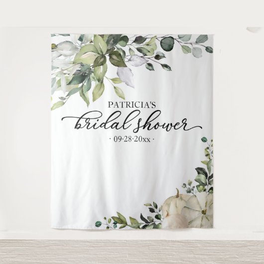 Greenery Pumpkin Fall Brautparty Hintergrund Wandteppich (Vorderseite)