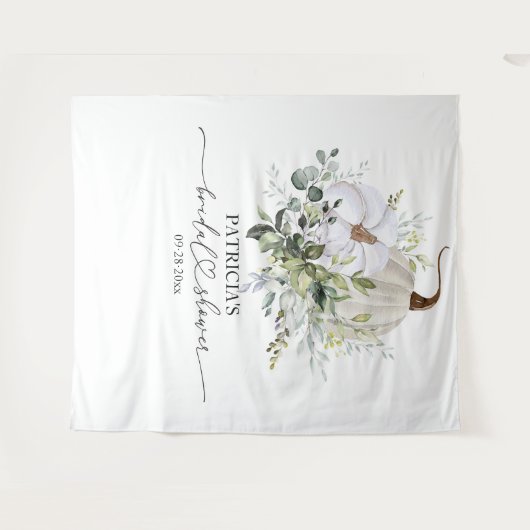 Greenery Pumpkin Fall Brautparty Hintergrund Wandteppich (Vorderseite (Horizontal))