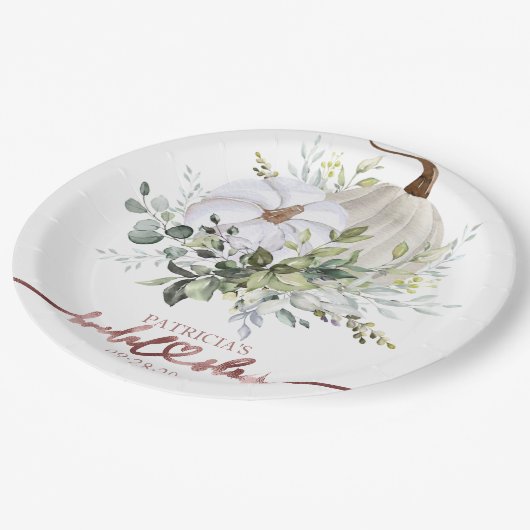 Greenery Pumpkin Fall Brautparty Paper Plate Pappteller (Schrägansicht)