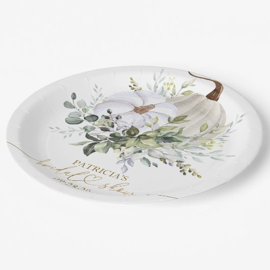Greenery Pumpkin Fall Brautparty Paper Plate Pappteller (Schrägansicht)