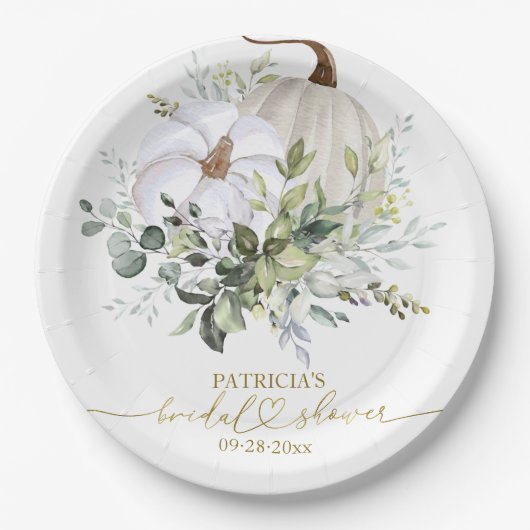 Greenery Pumpkin Fall Brautparty Paper Plate Pappteller (Vorderseite)