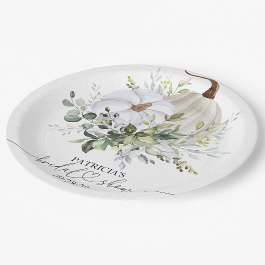 Greenery Pumpkin Fall Brautparty Pappteller (Schrägansicht)