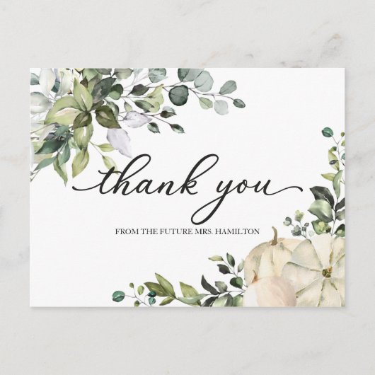 Greenery Pumpkin Fall Brautparty Vielen Dank Postkarte (Vorderseite)