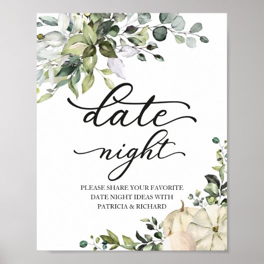 Greenery Pumpkin Fall Date Night Jar Sign Poster (Vorne)