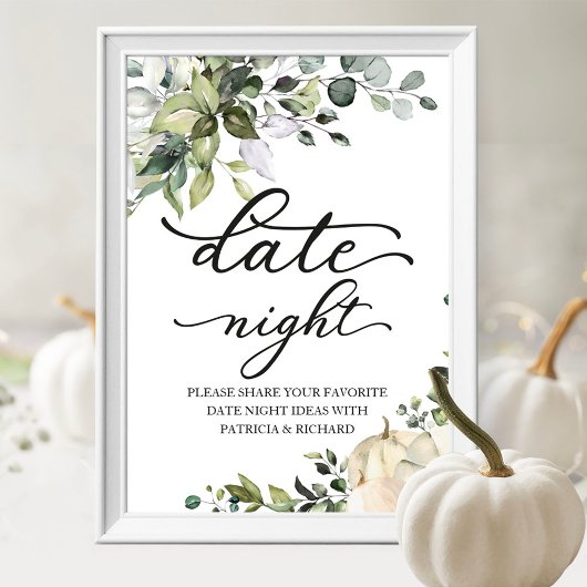 Greenery Pumpkin Fall Date Night Jar Sign Poster