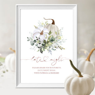 Greenery Pumpkin Fall Date Night Jar Sign Poster