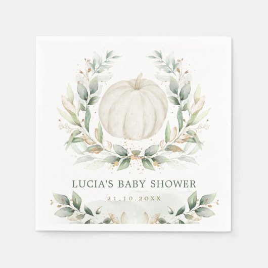 Greenery Pumpkin Herbst Paare Babydusche Serviette (Vorderseite)