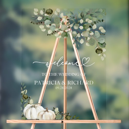 Greenery Pumpkin Hochzeit im Herbst Willkommen Acrylschild (Neutral)
