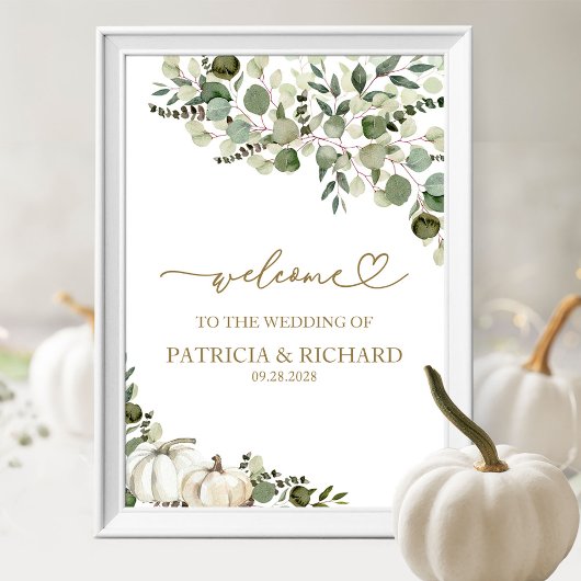 Greenery Pumpkin Hochzeit im Herbst Willkommen Poster