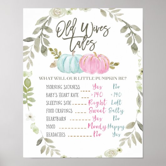 Greenery Pumpkin Old Ehefrauen Males Gender Reveal Poster (Vorne)