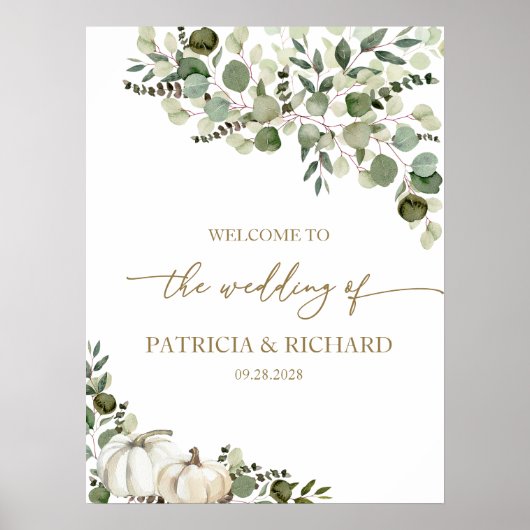 Greenery Pumpkin Wedding Willkommen Poster (Vorne)