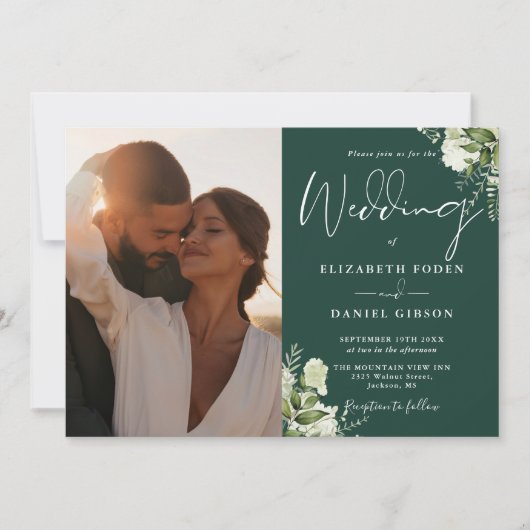 Greenery QR Code Foto Emerald Green Wedding Einladung (Vorderseite)