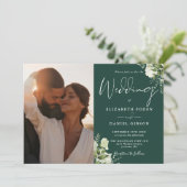Greenery QR Code Foto Emerald Green Wedding Einladung (Stehend Vorderseite)