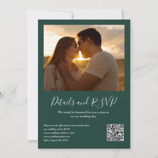 Greenery QR Code Foto Emerald Green Wedding Einladung (Rückseite)