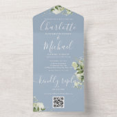 Greenery QR Code Script Dusty Blue Wedding All In One Einladung (Innen Boden)