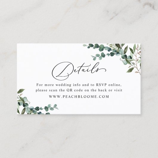 Greenery QR Code Wedding Details Enclosure Card Visitenkarte (Vorderseite)