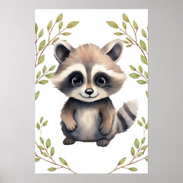 Greenery Raccoon Woodland Animals Kinderzimmer Poster