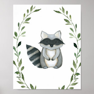 Greenery Raccoon Woodland Animals Kinderzimmer Wan Poster