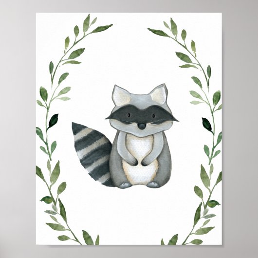 Greenery Raccoon Woodland Animals Kinderzimmer Wan Poster (Vorne)