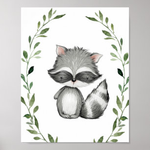 Greenery Raccoon Woodland Animals Kinderzimmer Wan Poster