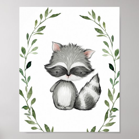 Greenery Raccoon Woodland Animals Kinderzimmer Wan Poster (Vorne)