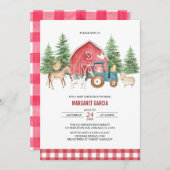 Greenery Red Barnyard Farm Animals Baby Shower Einladung (Vorne/Hinten)