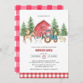 Greenery Red Barnyard Farm Animals Baby Shower Einladung (Vorne/Hinten)