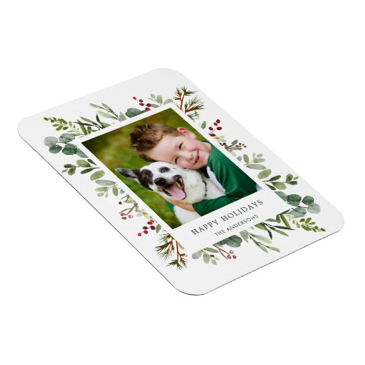 Greenery Red Berries Holiday Foto Magnet (Rechte Seite)