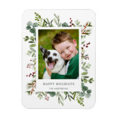 Greenery Red Berries Holiday Foto Magnet (Vertikal)