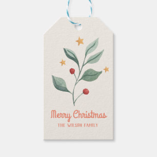 Greenery Red Berries Holiday Gift Tags Geschenkanhänger