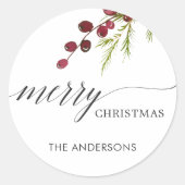Greenery Red Berries Holiday Runder Aufkleber (Vorderseite)