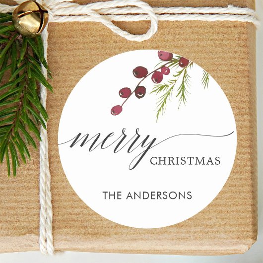 Greenery Red Berries Holiday Runder Aufkleber