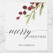 Greenery Red Berries Holiday Weinetikett (Einzelnes Label)