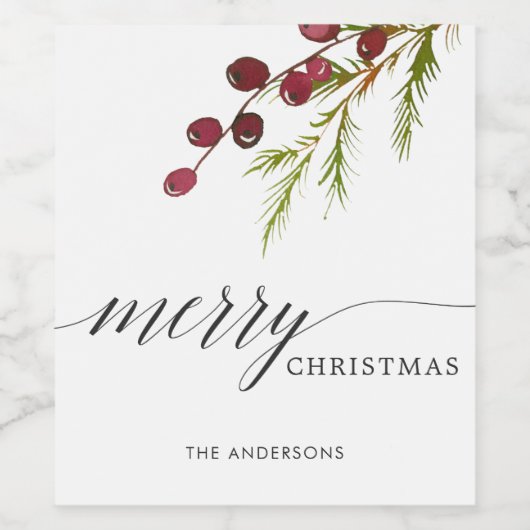 Greenery Red Berries Holiday Weinetikett (Einzelnes Label)