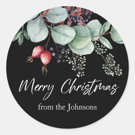 Greenery Red Green Black Christmas Sticker (Vorderseite)