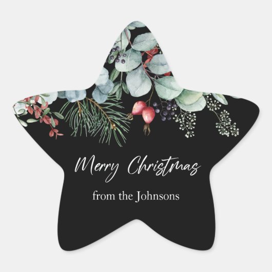 Greenery Red Green Black Christmas Sticker (Vorderseite)
