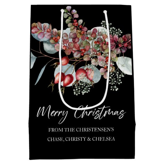 Greenery Red Green Black Frohe Weihnachten Mittlere Geschenktüte (Rückseite)