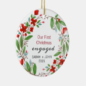 Greenery Red Wreath Erste Weihnachtsfeier Verlobte Keramik Ornament (Rechts)