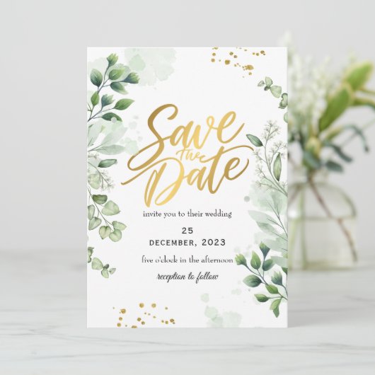 Greenery Romantic Save The Date Invitation Einladung (Stehend Vorderseite)