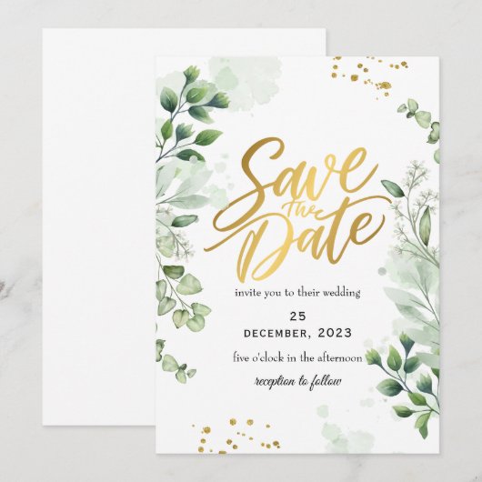 Greenery Romantic Save The Date Invitation Einladung (Vorne/Hinten)